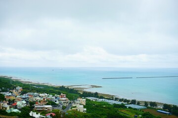 Obraz premium Aerial view from Katsuren castle ruins in Okinawa, Japan - 勝連城跡からの眺望 沖縄 日本