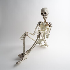 squelette humain en matière plastique sur fond blanc