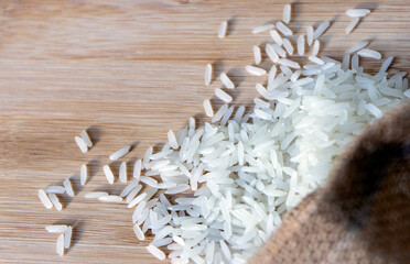 rice grain full out from rice bag