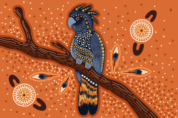 Cockatoo on tree aboriginal art © rashmisingh