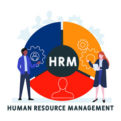 Flat design with people. HRM - Human Resource Management  acronym. business concept background. Vector illustration for website banner, marketing materials, business presentation, online advertising