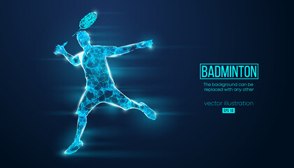 Obraz premium Abstract silhouette of a wireframe badminton player from particles on the background. Convenient organization of eps file. Vector illustartion. Thanks for watching