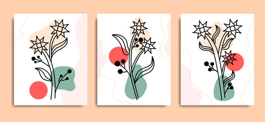 These are botanical boho style minimal line art flowers design vector compiled as a set. Artsy, modern, and also aesthetic and it has various purposes