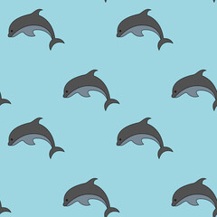 Summer seamless pattern. Dolphin pattern.