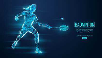 Abstract silhouette of a wireframe badminton player from particles on the background. Convenient organization of eps file. Vector illustartion. Thanks for watching - obrazy, fototapety, plakaty