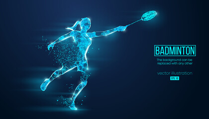 Abstract silhouette of a wireframe badminton player from particles on the background. Convenient organization of eps file. Vector illustartion. Thanks for watching