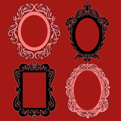 A set of decorative frames of different shapes. Vector graphics.