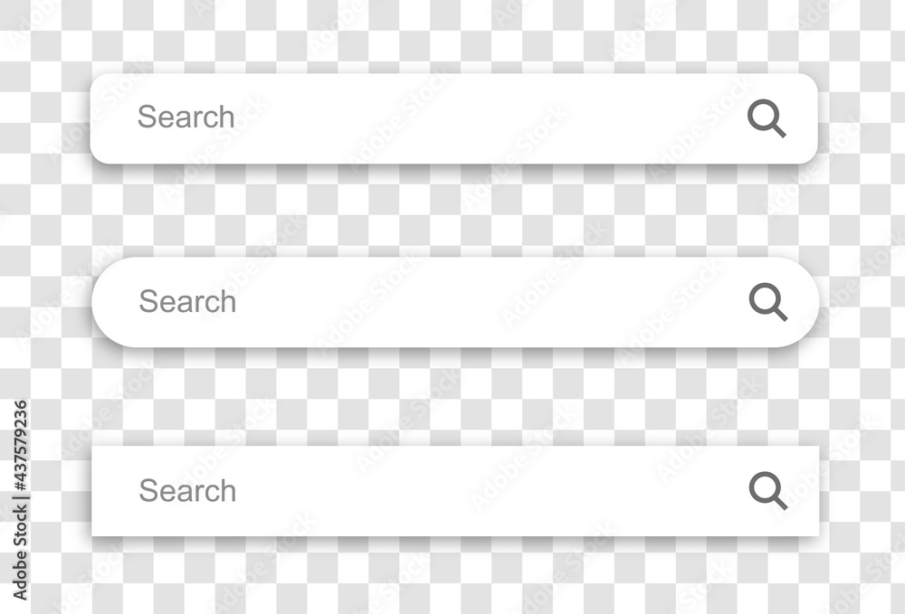 Poster set of search engine box user interface. search bar with shadow on transparent background. neumorphi