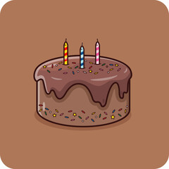 Chocolate cake There are toppings on top and birthday candles, vector design and isolated background.