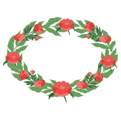 Flower arrangement, wreath frame. A bouquet of peonies. Logo element, element for the design of cards, invitations, business cards. Vector color illustration.