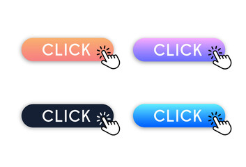 Click button set for website design. Click the gradient button for decorating the program to look modern. Click hand cursor vector.