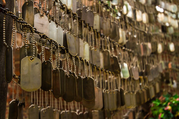 Close up of dogtags at Old North Memorial Garden in Boston