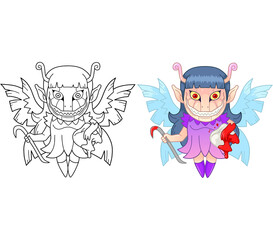 cartoon evil tooth fairy, coloring page, funny illustration
