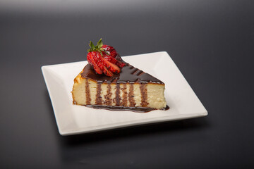 sen sebastian cheesecake with strawberry   with chocolate sauce © fatihaktas