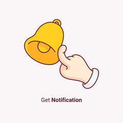 Notification icon vector, Get notification story illustration hand pointing bell, material design, Social Media element, User Interface sign