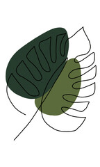 Monstera colourful abstract one line art