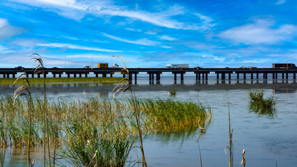 Interstate in Mobile and Alabama swamp landscape in summer