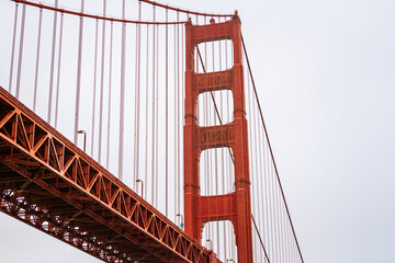 Close up of the Golden Gate Bridge on a cloudy day