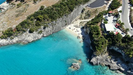 Xigia Sulfur Beach in zakynthos greece aerial view