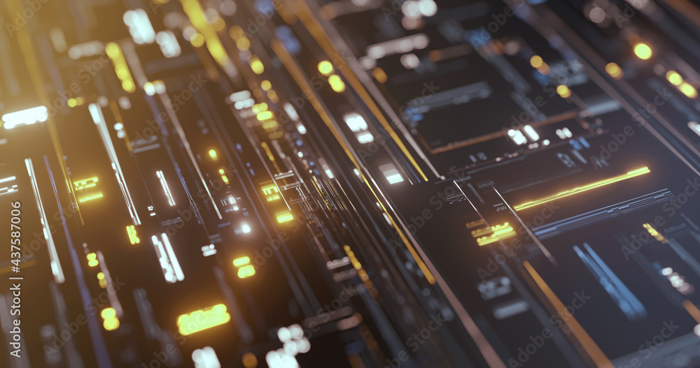 Poster futuristic virtual cpu processor on cryptography concept. data flow. 3d rendering