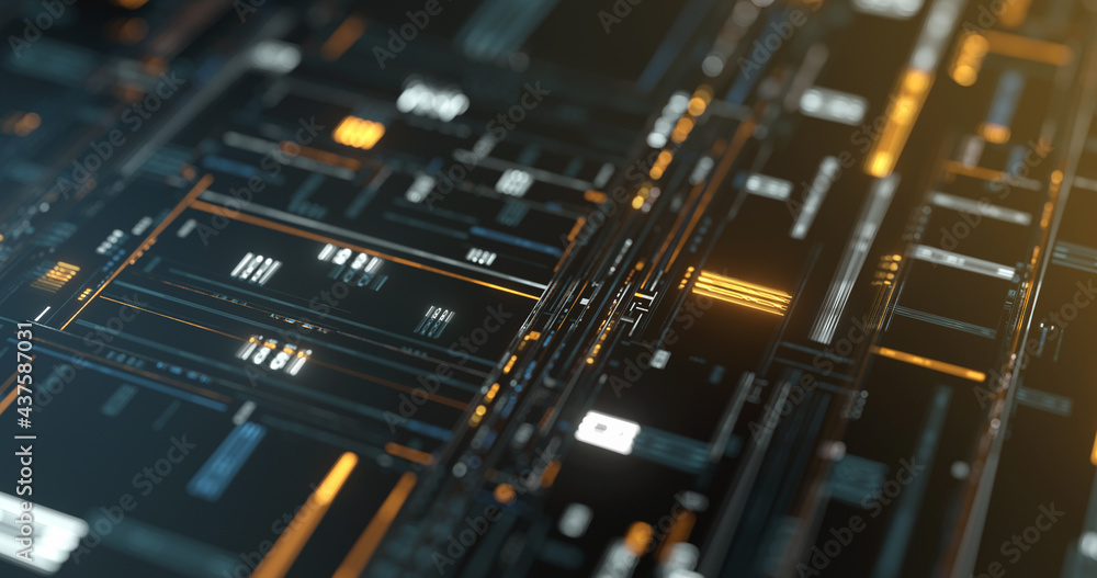 Poster futuristic virtual cpu processor on cryptography concept. gui, digital data flow.