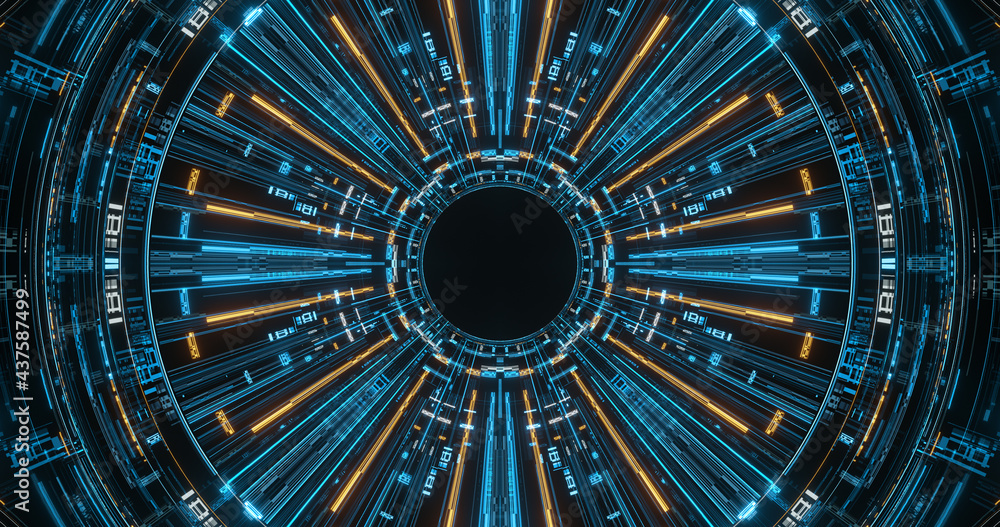 Poster futuristic hud scanner with rotation. high tech. 3d rendering