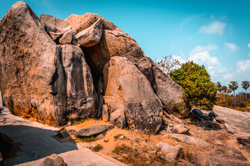 Large Rocks Found Near Thirumoorthi Cave Temple is UNESCO's World Heritage Site located at Mamallapuram or Mahabalipuram in Tamil Nadu, South India