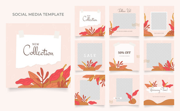 social media template blog fashion sale promotion. fully editable instagram and facebook square post frame organic sale poster. brown red orange ad banner vector background