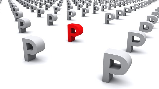 3D illustration of  the letter P Standing out from the crowd