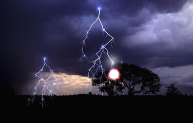 Abstract Blue Lightning on Black Background. Blitz Lightning Thunder Light Sparks Storm Flash...