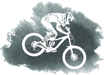 Fototapeta na wymiar Silhouette of a biker descending on a mountain bike vector illustration