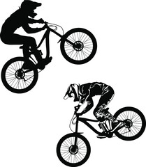 Silhouette of a biker descending on a mountain bike vector illustration