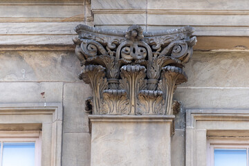 Intricate decoration in a colonial stone column, Toronto, Canada