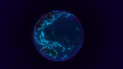 Planet Earth, against a night's background. Glowing internet communication lines. The interaction of continents is a connection. 3D illustration