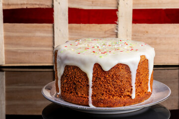 carrot cake tart with cheese cream topping. horizontal shot