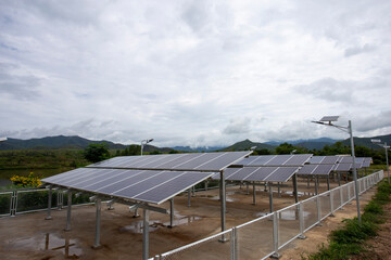 Solar cells on a day without sunlight during the rainy season in Thailand