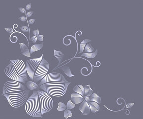 Abstract light flowers in the style of linocut on a gray background. Vector design.