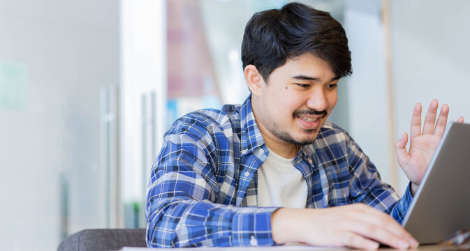 close up  middle eastern businessman video conference with marketing team to talk and explaining about market research ouse for technology concept	