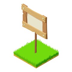 Wooden banner icon. Isometric illustration of wooden banner vector icon for web