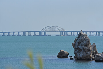 View of new Crimean bridge in Kerch strait
