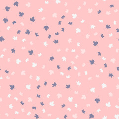 Pattern with leaves on a pink-peach background. Vector image.