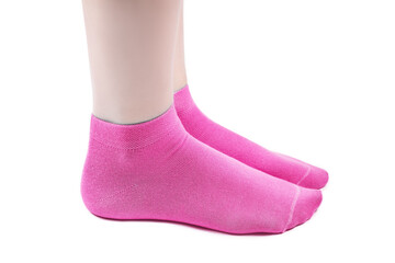 Pink socks on a white isolated background