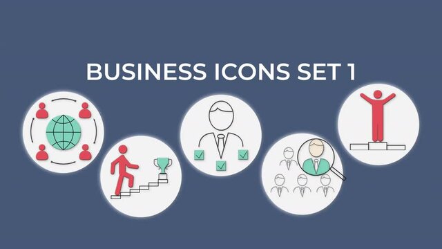 Animated corporate business icons. Alpha channel is on. Stylish design in a neomorphic style.