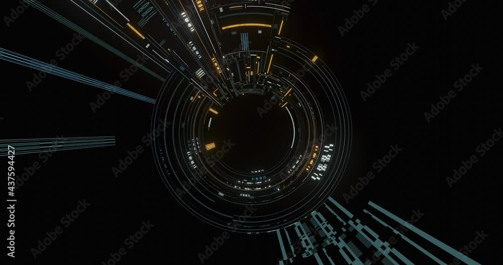 Poster virtual data transmission in a circular wave motion, futuristic technology cpu processor on database
