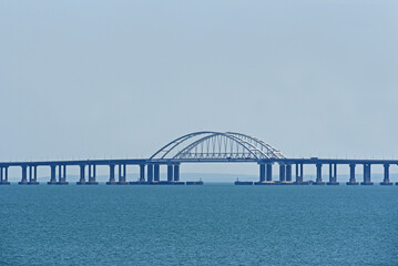 View of new Crimean bridge in Kerch strait
