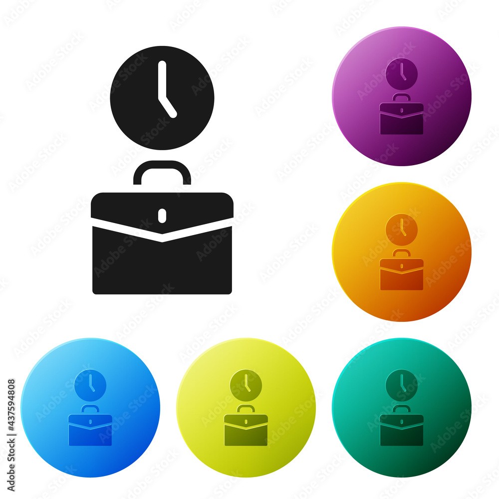 Poster black work time icon isolated on white background. office worker. working hours. business briefcase.