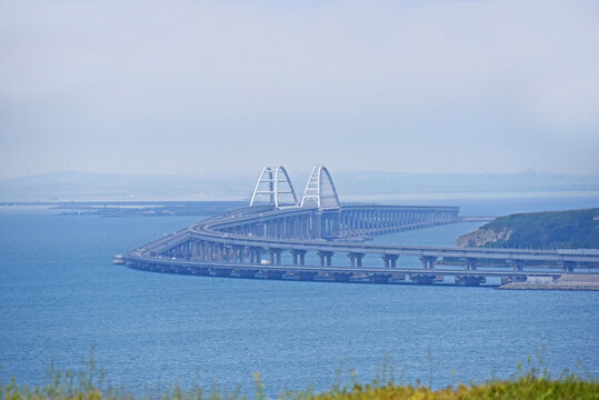 View of new Crimean bridge in Kerch strait
