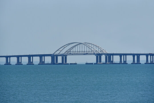 View of new Crimean bridge in Kerch strait
