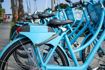 Fototapeta na wymiar Public city bike share rental bicycles