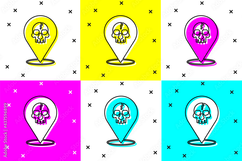 Poster set location pirate icon isolated on color background. vector